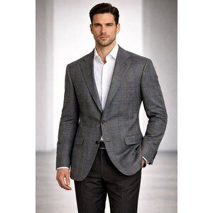 Hart Schaffner Marx Gold Wool Blazer 44 Long Gray Plaid USA Made Vintage NWOT